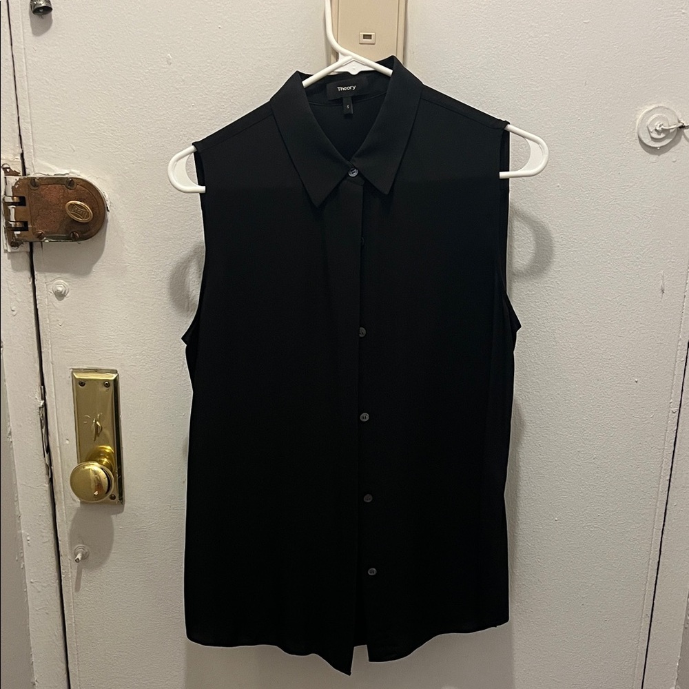 Theory Black Sleeveless Button Down Shirt